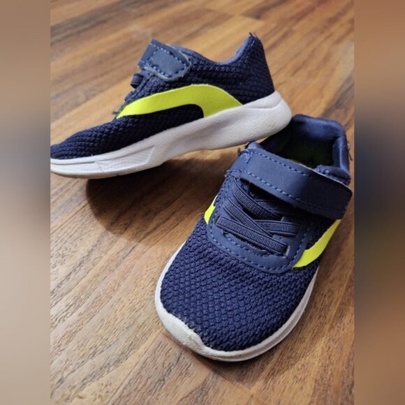 Athletic Works Toddler Kids Navy and Yellow Velcro Strap Sneakers Size 5 - Picture 1 of 2